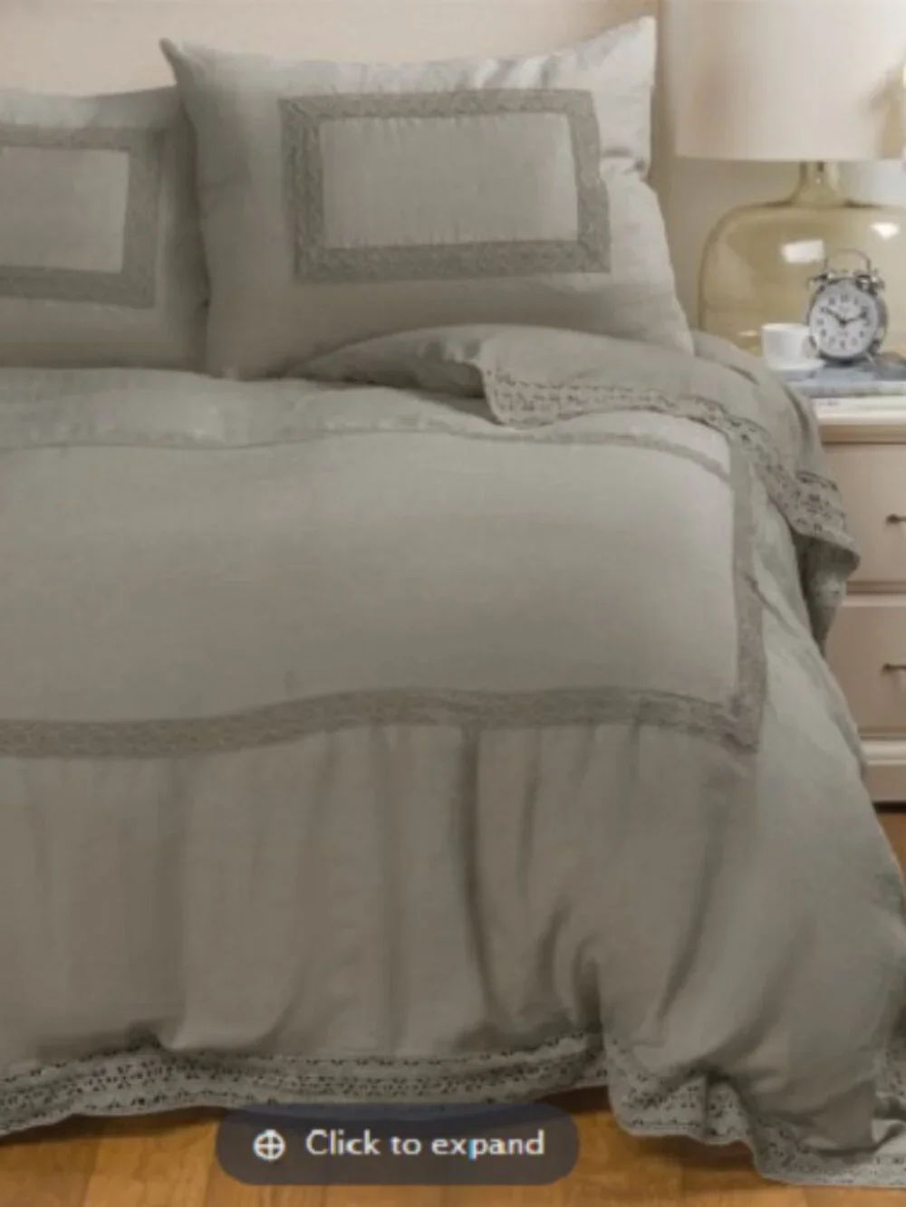 Melange Catrine Linen Crochet Lace Duvet Set Full/Queen Grey Storm 3 Piece